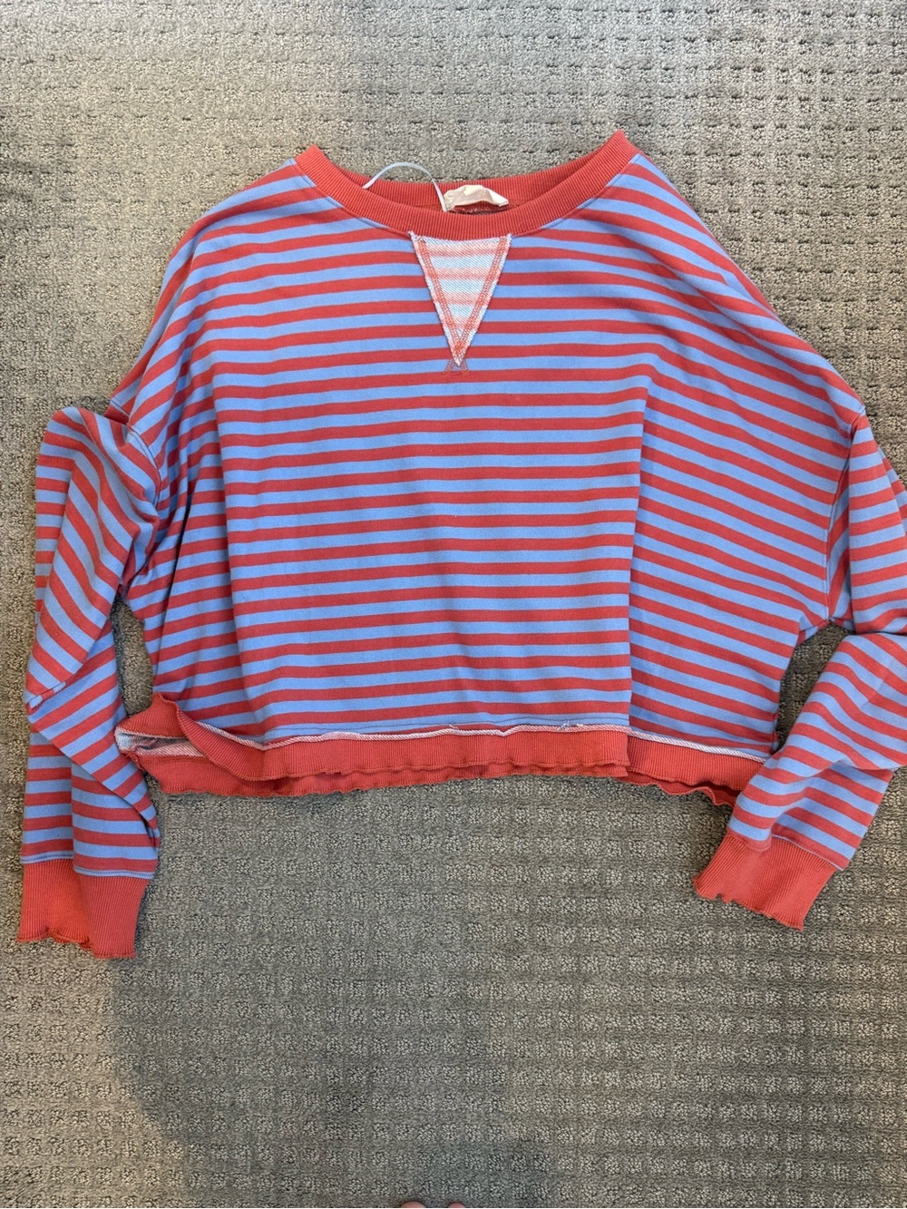 Peach Love California Coral and Lavender Striped Cropped Sweatshirt